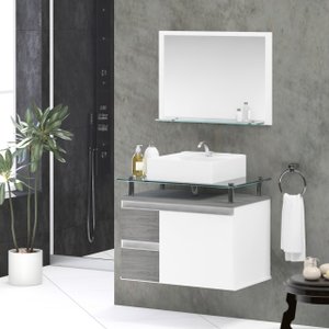 Conjunto para Banheiro Gabinete com Cuba e Espelheira 60cm Diamante