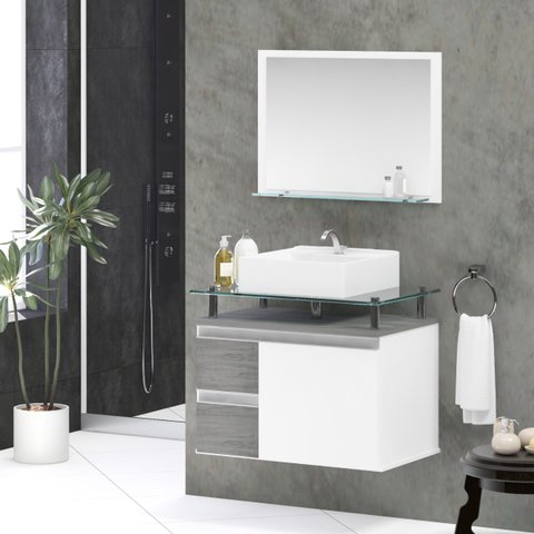 Conjunto para Banheiro Gabinete com Cuba e Espelheira 60cm Diamante