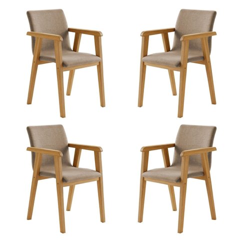 Kit 4 Cadeiras com Braço para Sala de Jantar Pés Madeira Maciça Flora Bege/Cinamomo