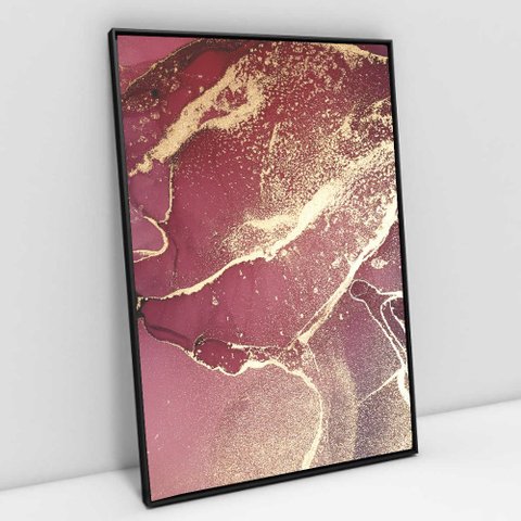 Quadro Decorativo em Canvas Abstrato Mármore Rosa Perolado TaColado Moldura 2cm Preta sem Vidro 90 x