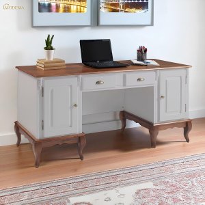 Escrivaninha Hannover 2 Portas e 2 Gavetas Divisor de Ambiente 60813 Linz Moveis - Off White/imbuia
