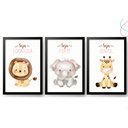 Ver imagem 1 de Kit 3 Quadros Decorativos com Vidro e Moldura -safari Menina:preta