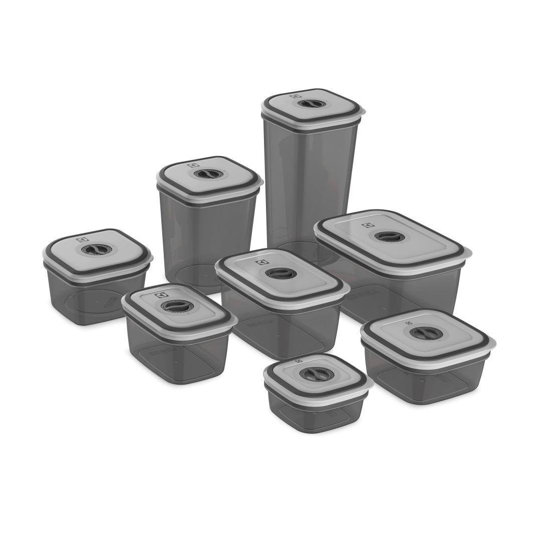 Kit 8 Potes Herméticos de Plástico Electrolux:cinza Escuro/cinza