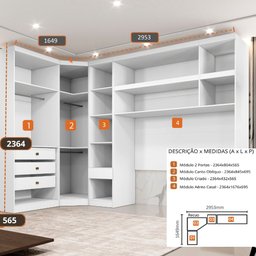 Guarda Roupa Modulado Casal Safira 008 em Mdf com 8 Portas e 4 Gavetas - 3