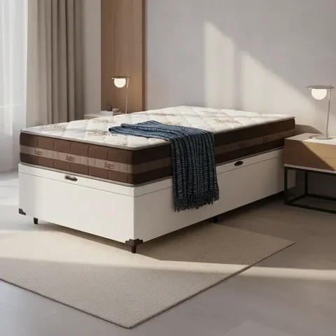 Cama Box Baú com Colchão de Molas Anjos Classic Pocket Solteiro King 96cm