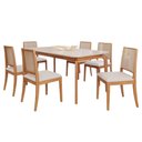 Ver imagem 1 de Conjunto Mesa Ficus 1,80 com 6 Cadeiras Buriti Ideal para Família Madeira/off White/linho Cru