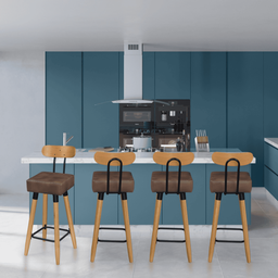 Kit 2 Banquetas Alta com Encosto Ergonômica para Cozinha Pés Madeira Quadrada - 5