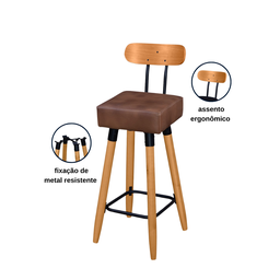 Kit 2 Banquetas Alta com Encosto Ergonômica para Cozinha Pés Madeira Quadrada - 2