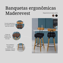 Ver imagem 4 de Kit 2 Banquetas Alta com Encosto Ergonômica para Cozinha Pés Madeira Quadrada