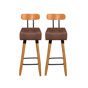 Kit 2 Banquetas Alta com Encosto Ergonômica para Cozinha Pés Madeira Quadrada