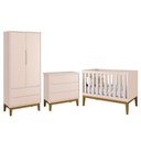 Ver imagem 1 de Dormitório Infantil Classic 2 Portas, Cômoda 3 Gavetas e Berço Rosa Fosco com Pés Amadeirado -
