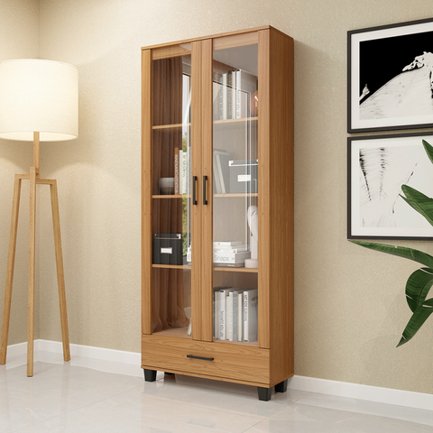 Estante para Livros 1 Gaveta 2 Portas Vidro Industrial Freijó - Dalla Costa