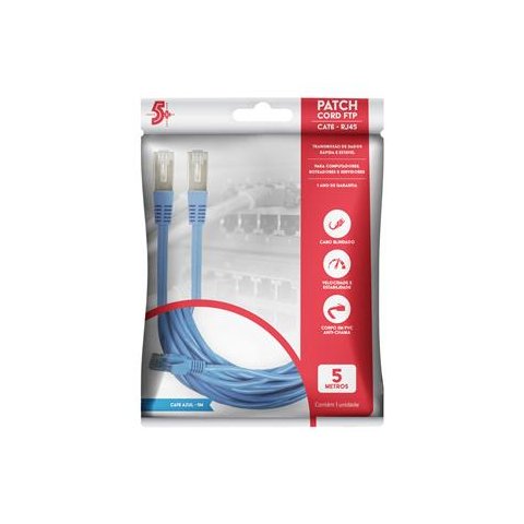 Cabo de Rede Patch Cord Cat.6 5.0mt Azul 5+ 018-9901