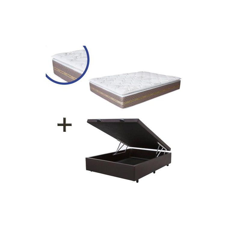 Cama Box Baú Casal Colchão Molas Ensacadas + Box Marrom 63x138x188cm