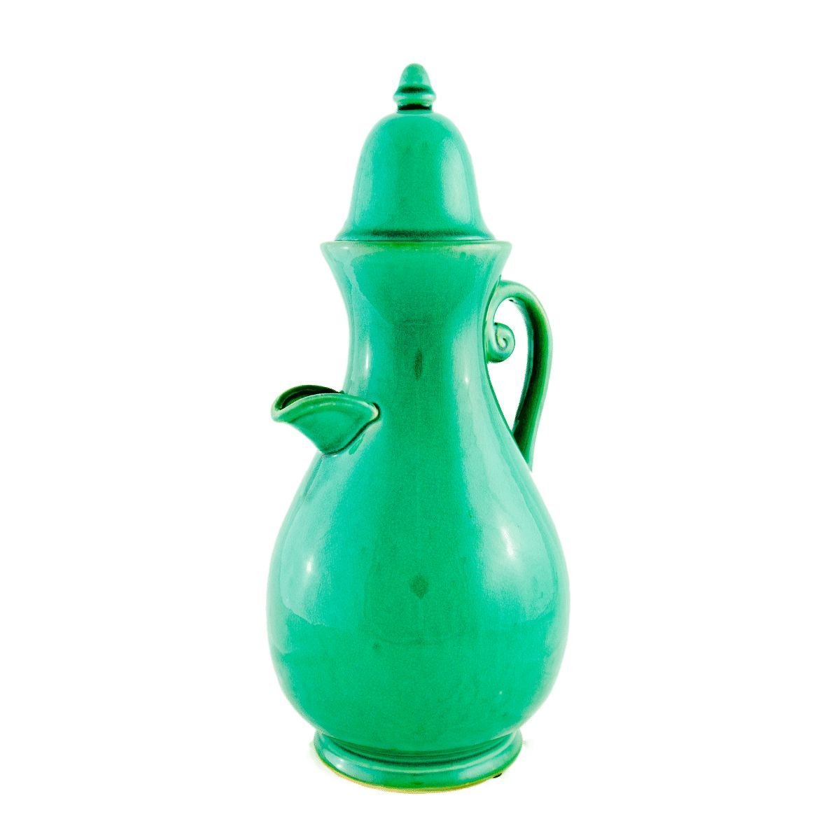 Potiche (bule) cerâmica brilhante com pintura verde estonada (20 x 18,5 x 43 cm)
