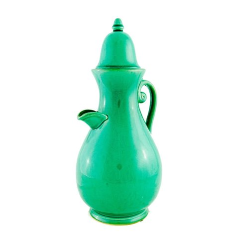 Elegância Vertical em Verde Jade: Garrafa Cerâmica Chinesa para Servir com Tampa