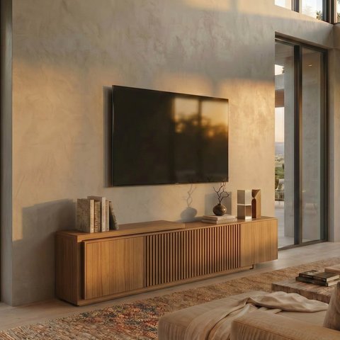 Rack Extensível para TV até 75 Polegadas 300cm Portas Ripadas Aruá CabeCasa MadeiraOriginals Marrom