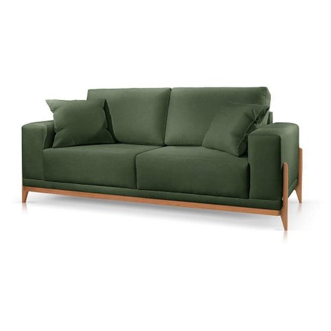 Sofá Paris 3 Lugares Veludo Verde 2,10m Confortável Sala