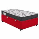 Ver imagem 1 de Cama Box Baú Solteiro Suede Vermelho + Colchão Solteiro de Espuma - Ortobom ISO 100
