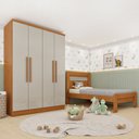 Ver imagem 1 de Conjunto Infantil com Guarda Roupa e Cama 100% MDF Harmonia Yescasa Bege/Cinamomo/Off White