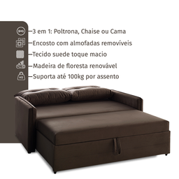 Sofá Icaria 3 em 1 Sofá Chaise Cama 1,50m Marrom Estofama - 5