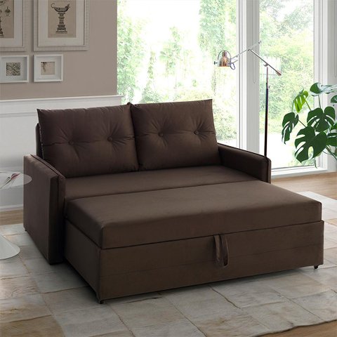 Sofá Icaria 3 em 1 Sofá Chaise Cama 1,50m Marrom Estofama