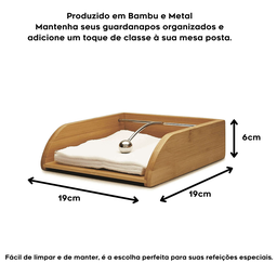 Porta Guardanapos de Mesa Sense Press Suporte Porta Guardanapo de Bambu e Metal Decoração Mesa Posta - 4