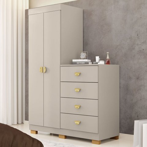 Cômoda para Quarto 2 Portas 4 Gavetas 120cm Tulsa V01 Fendi - Lyam Decor