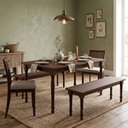 Ver imagem 4 de Mesa de Jantar 6 Lugares 160cm com 02 Bancos de Madeira e 02 Cadeiras Lazuli F06 Café - Lyam Decor