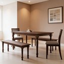 Ver imagem 3 de Mesa de Jantar 6 Lugares 160cm com 02 Bancos de Madeira e 02 Cadeiras Lazuli F06 Café - Lyam Decor