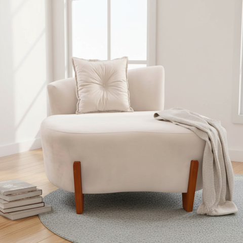 Namoradeira Sofá Feijão Luna 100cm Orgânica Suede Marfim