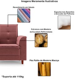 Poltrona do Papai/vovô/mamãe Sala de Estar Kate Pés Palito Veludo Rosê - New Belle Kate Dia Das Mães - 3