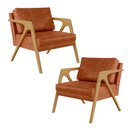 Ver imagem 1 de Kit 02 Poltronas Decorativa Para Sala Pietra Estrutura De Madeira L02 Couríssimo Camel - Lyam
