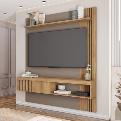 Painel para TV até 65 Polegadas Ripado 183x150cm Marrom Moon