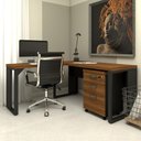 Ver imagem 6 de Mesa P/ Escritório em L Pés Metal C/ Gaveteiro Nogal Pr F5 Cor:nogal com Preto