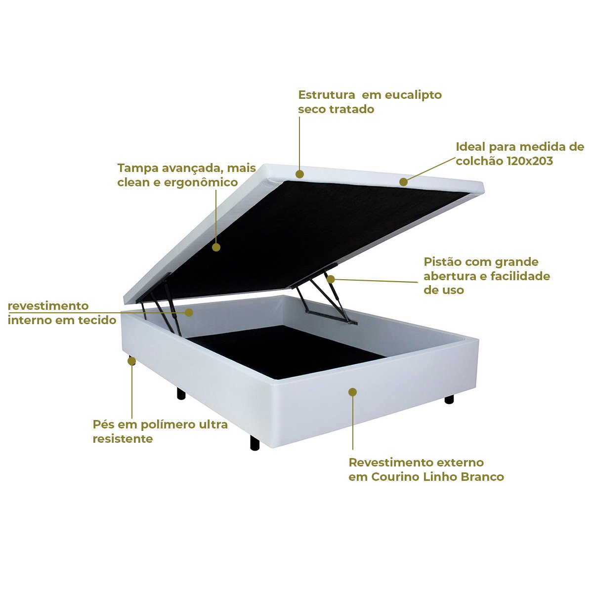 Base Box Baú Viúva Casal120x203x42cm Corino Linho Branco - 3