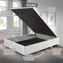 Cama Box Baú Viúva 120x203x42cm Corino Linho com Pistão a Gás - 7