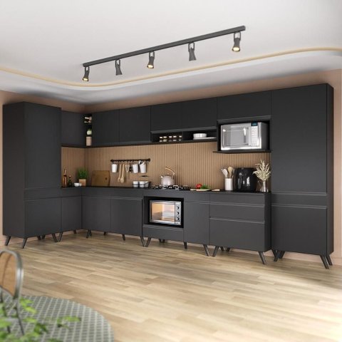 Armário de Cozinha Modulada Completa Canto 409cm com Balcão para Cooktop Veneza Multimóveis