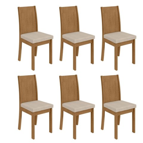 Kit 6 Cadeiras de Jantar Estofadas Athenas Marrom Amêndoa Clean/Linho Rinzai Bege