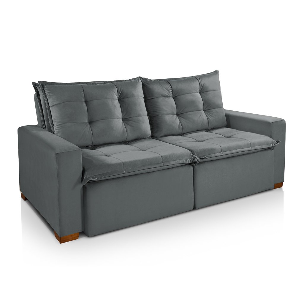Sofá Cama Panamá Retrátil Reclinável 2,00M Tecido Suede Veludo Cinza