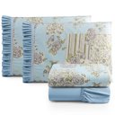 Ver imagem 1 de Jogo Cama Lençol Fiore Casal Padrão Estampado 180 Fios 100% Algodão com Babadinho 4 Peças Azul Flora