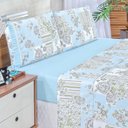 Ver imagem 2 de Jogo Cama Lençol Fiore Casal Padrão Estampado 180 Fios 100% Algodão com Babadinho 4 Peças Azul Flora