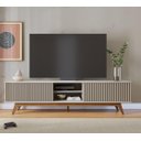 Ver imagem 1 de Rack Bancada Fortaleza 4 Portas Ripadas e Pés Retrô Off White Matte - Colibri