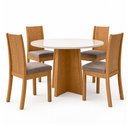 Ver imagem 3 de Conjunto Sala de Jantar 4 Lugares Redonda Tampo Vidro/MDF Mesa Celebrare e Cadeiras Athenas Marrom Amêndoa Clean/Off White/Suede Animale Bege
