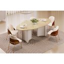 Ver imagem 1 de Sala de Jantar Completa Liz C/ Tampo Madeirado C/ Vidro Oval 218x108cm e 6 Cadeiras Vitta Off White/