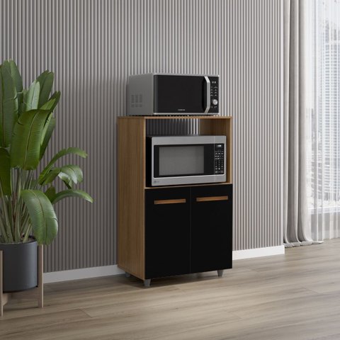 Balcão Multiuso Tais para Cozinha 2 Portas Mdp Cor:savana / Preto