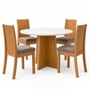 Ver imagem 2 de Conjunto Sala de Jantar 4 Lugares Redonda Tampo MDF Mesa Celebrare e Cadeiras Athenas Marrom Amêndoa Clean/Off White/Veludo Animale Bege