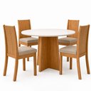 Ver imagem 2 de Conjunto Sala de Jantar 4 Lugares Redonda Tampo MDF Mesa Celebrare e Cadeiras Athenas Marrom Amêndoa Clean/Off White/Linho Rinzai Bege