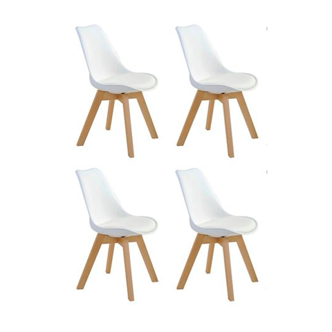 Kit 4 Cadeiras Charles Eames Leda Design Wood Estofada Base Madeira - Branca