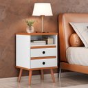 Ver imagem 2 de Conjunto 2 Mesas de Cabeceira Pés Palito Alan Branco / Freijó